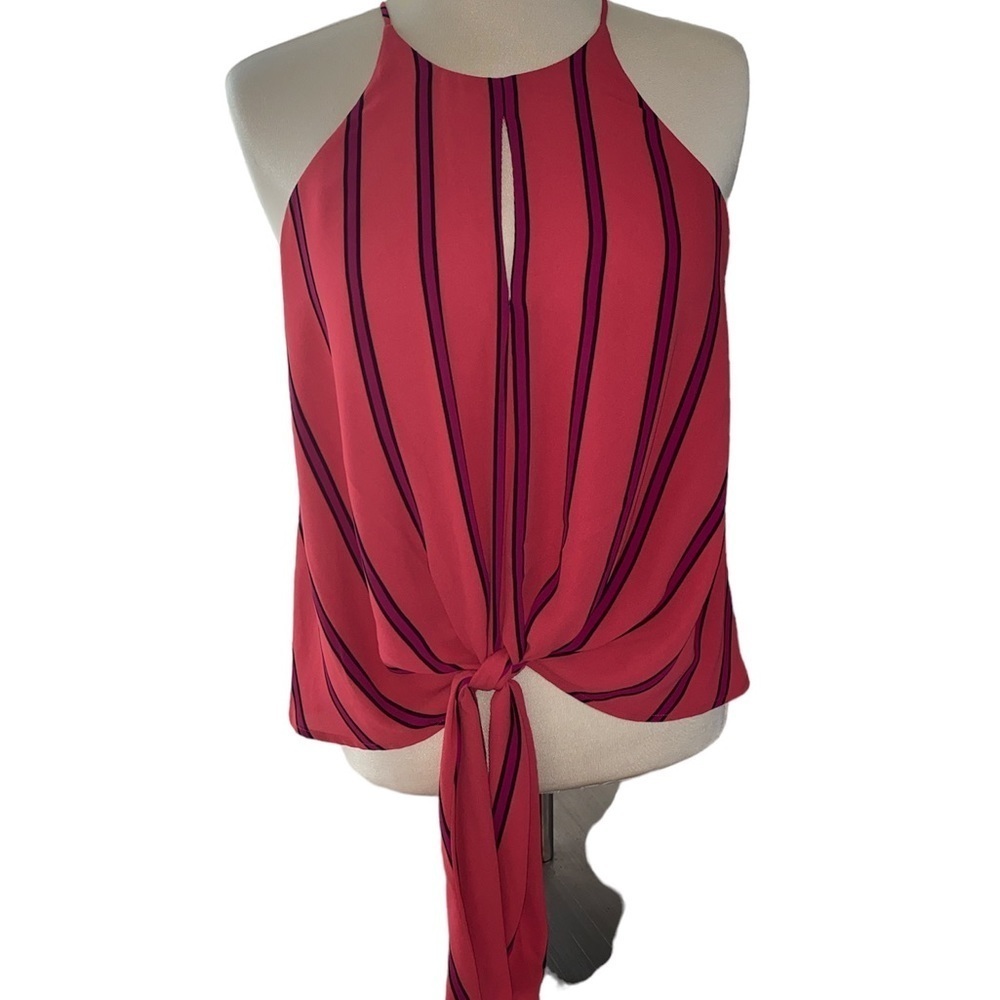 Express blouse tie front keyhole opening front/back stripes lined Sz XSmall NWT